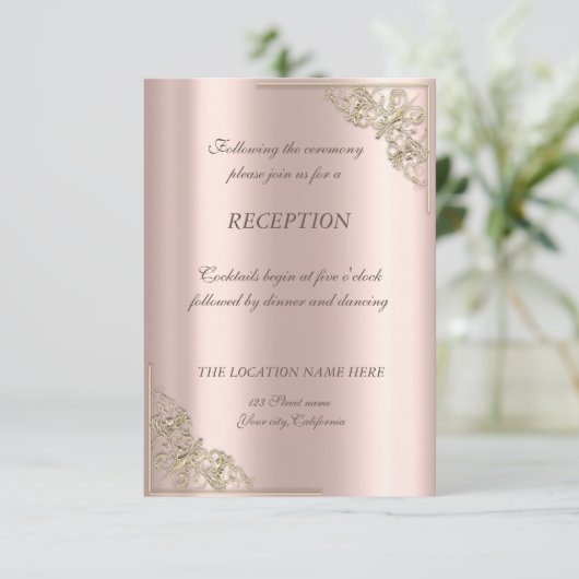 エレガントなゴールドフレーム ローズゴールド ウェディング レセプション 招待状 (スタンド正面)