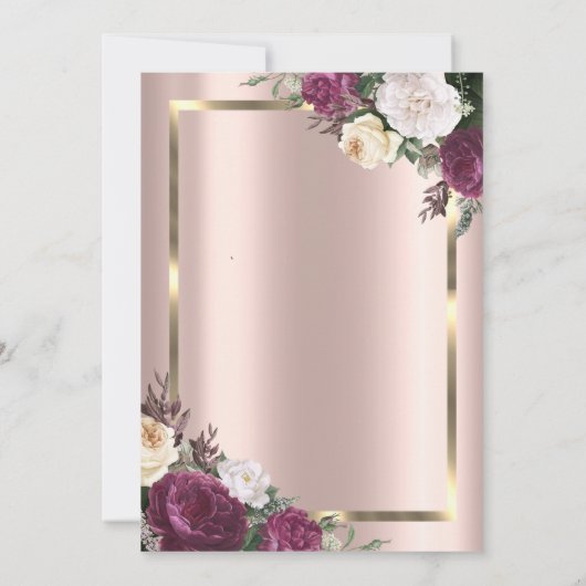 エレガントなゴールドフレーム、ローズゴールド バーガンディ 退職 招待状 (裏面)