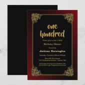 エレガントなゴールドフレーム 100歳の誕生日ディナー 招待状 (正面/裏面)