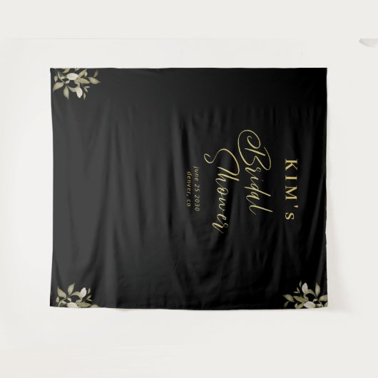 エレガントなゴールドブラックのブライダルシャワー写真用背景 タペストリー (正面(横))