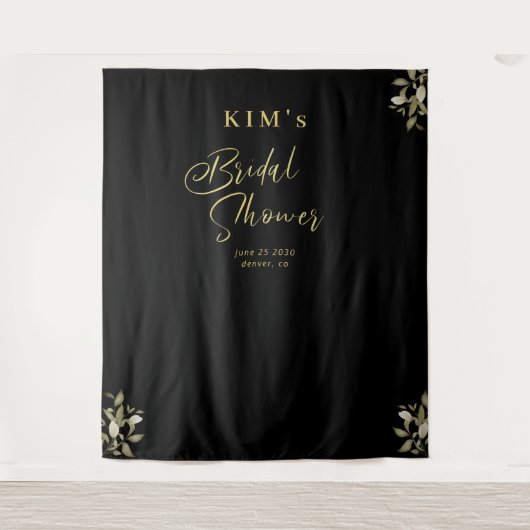 エレガントなゴールドブラックのブライダルシャワー写真用背景 タペストリー (正面)