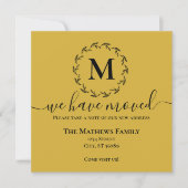 エレガントなゴールドブラックの花輪モノグラム お引越ししました 案内状 (正面)