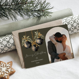 エレガントなゴールドブラックオーナメントアーチ写真ホリデー シーズンポストカード