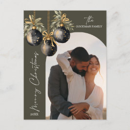 エレガントなゴールドブラックオーナメントアーチ写真ホリデー シーズンポストカード