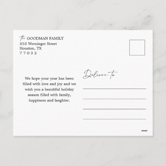 エレガントなゴールドブラックオーナメントアーチ写真ホリデー シーズンポストカード (裏面)