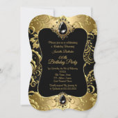 エレガントなゴールドブラックジュエルダマスク誕生日パーティー 招待状 (正面)
