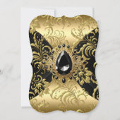 エレガントなゴールドブラックジュエルダマスク誕生日パーティー 招待状 (裏面)
