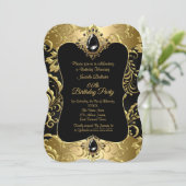 エレガントなゴールドブラックジュエルダマスク誕生日パーティー 招待状 (スタンド正面)