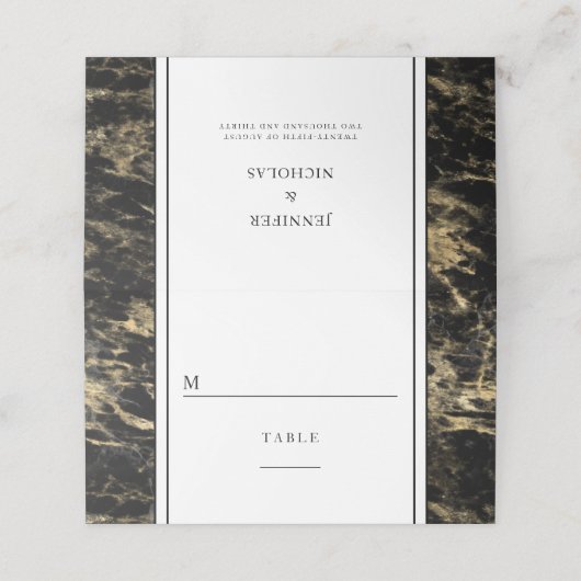 エレガントなゴールドブラック大理石結婚式 プレイスカード (外部開封)