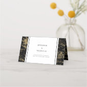 エレガントなゴールドブラック大理石結婚式 プレイスカード (裏面)