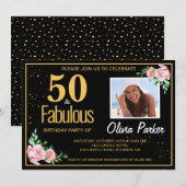 エレガントなゴールドブラック 50歳の誕生日パーティー招待状 招待状 (正面/裏面)