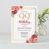 エレガントなゴールドブロッサム 99歳の誕生日パーティー 招待状 (スタンド正面)