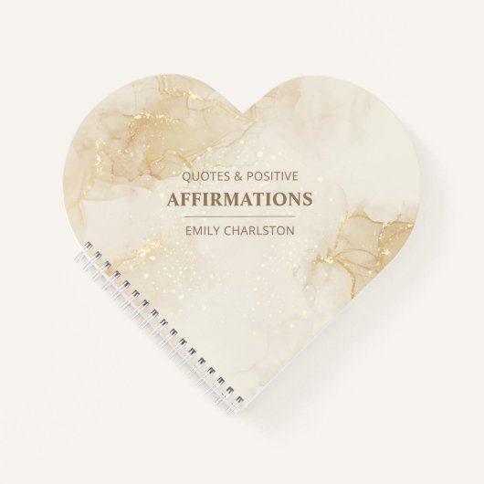 エレガントなゴールドベージュの水彩ハート型スパイラル ノートブック (正面)