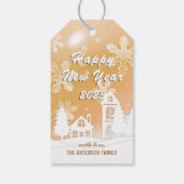 エレガントなゴールドホワイトの雪の家 クリスマス 新年 ギフトタグ (裏面)