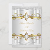 エレガントなゴールドホワイトシルバーパールシルク 誕生日3 招待状 (正面)