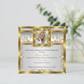 エレガントなゴールドホワイトパール フォト バースデーパーティー 招待状 (スタンド正面)