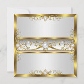 エレガントなゴールドホワイトパール フォト バースデーパーティー 招待状 (裏面)