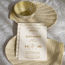 エレガントなゴールドボタニカルウェディング セーブザデート