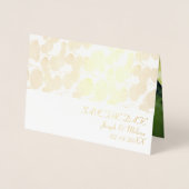 エレガントなゴールドボタニカル写真 セーブ・ザ・デート 箔カード (正面)