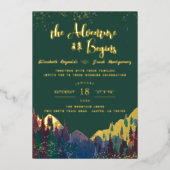 エレガントなゴールドマウンテンウェディング招待状 箔招待状 (正面)