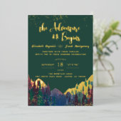 エレガントなゴールドマウンテンウェディング招待状 箔招待状 (立ち正面)