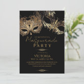 エレガントなゴールドマスカレードパーティーの誕生日 招待状 (スタンド正面)