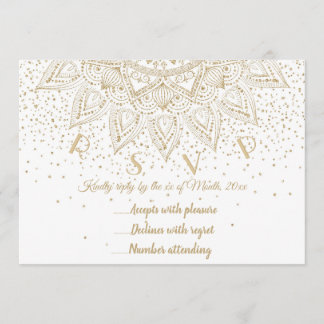 エレガントなゴールドマンダラのコンフェッティデザイン 招待状