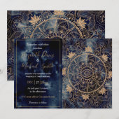 エレガントなゴールドマンダラアイ サン ムーン ネイビーブルー 招待状 (正面/裏面)