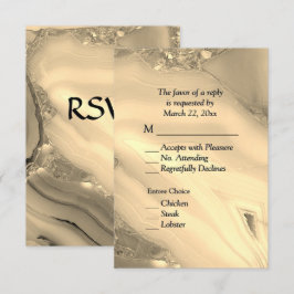 エレガントなゴールドマーブルアゲートの出欠返信カード（メニュー選択付き） 出欠カード
