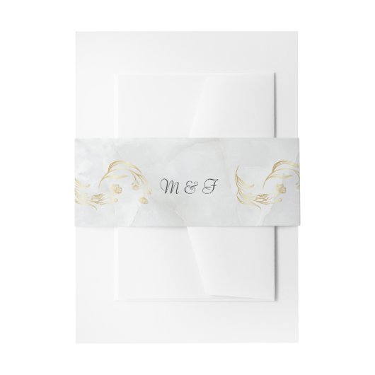 エレガントなゴールドマーブル ウェディング ベリー バンド 招待状ベリーバンド (正面例)