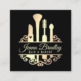 エレガントなゴールドメイクアップツール 美容業界 スクエア名刺