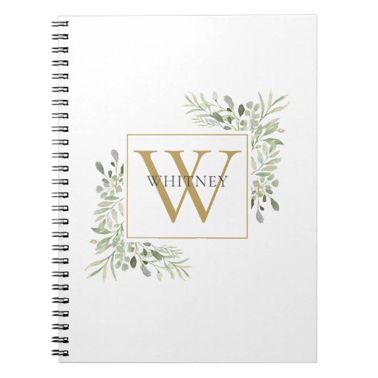エレガントなゴールドモノグラムグリーン ノートブック (正面)