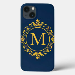 エレガントなゴールドモノグラムデザイン iPhone 13ケース
