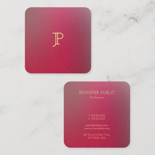 エレガントなゴールドモノグラム構造化されたルックテンプレート スクエア名刺 (正面/裏面)