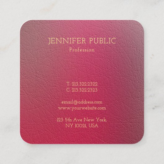 エレガントなゴールドモノグラム構造化されたルックテンプレート スクエア名刺 (裏面)