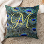 エレガントなゴールドモノグラム カラフルなクジャクの羽根 クッション (ブランケット)