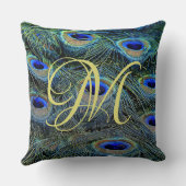 エレガントなゴールドモノグラム カラフルなクジャクの羽根 クッション (裏面)