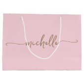 エレガントなゴールドモノグラム ネームスクリプト ブッシュピンク ラージペーパーバッグ (裏面)