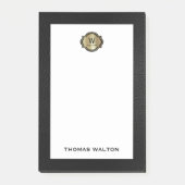 エレガントなゴールドモノグラム ブラックレザールック ポストイット (正面)