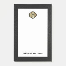 エレガントなゴールドモノグラム ブラックレザールック