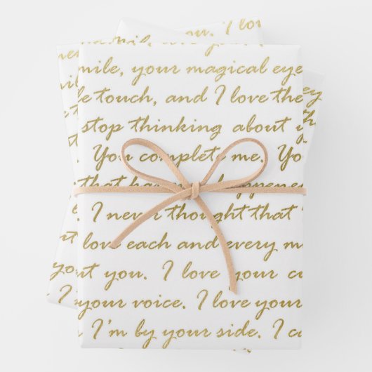 エレガントなゴールドラブ モダンスクリプトタイポグラフィ ウェディング ラッピングペーパーシート (インサイチュ)