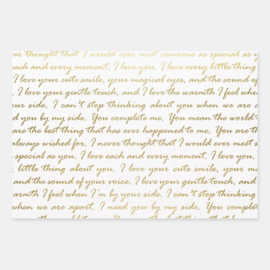 エレガントなゴールドラブ モダンスクリプトタイポグラフィ ウェディング ラッピングペーパーシート (正面)