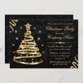 エレガントなゴールドリボンの木の企業クリスマス 招待状 (正面/裏面)