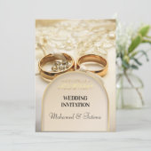 エレガントなゴールドリングのイスラム教式結婚式招待状 招待状 (スタンド正面)
