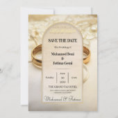 エレガントなゴールドリングのイスラム教式結婚式招待状 招待状 (裏面)