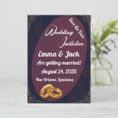 エレガントなゴールドリングのSave the Date招待状 セーブザデート (スタンド正面)