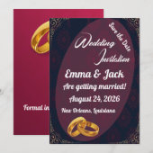 エレガントなゴールドリングのSave the Date招待状 セーブザデート (正面/裏面)