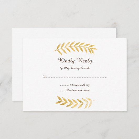 エレガントなゴールドリーフの結婚式 出欠カード (正面/裏面)