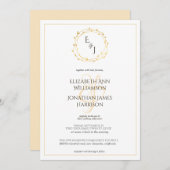 エレガントなゴールドリーフの花環モノグラム結婚式 招待状 (正面/裏面)