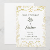 エレガントなゴールドリーフのSave the Dateカード | 現代のウェディング 招待状 (正面/裏面)